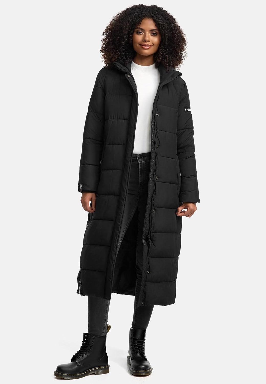 Navahoo Damen Wintermantel warmer Steppmantel lang mit abnehmbarer Kapuze Isalie XS-3XL M Schwarz, M