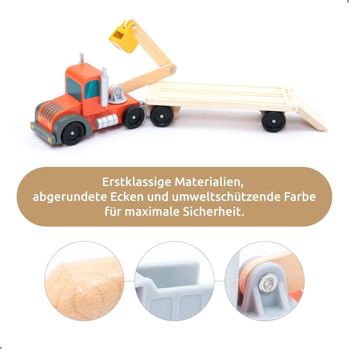 umu® Holz Baufahrzeug Transporter Spielset für Kinder kompatibel mit Brio World Eisenbahn Sets & And