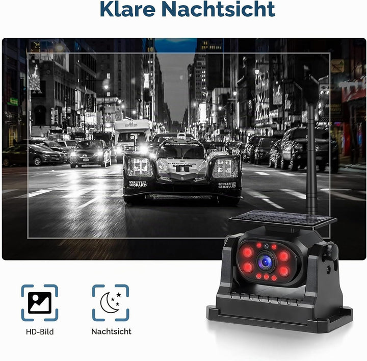 Podofo Drahtlose Rückfahrkamera Stabiles WiFi, 1080P Rückfahrkamera mit Wasserdicht, Solaraufladung,