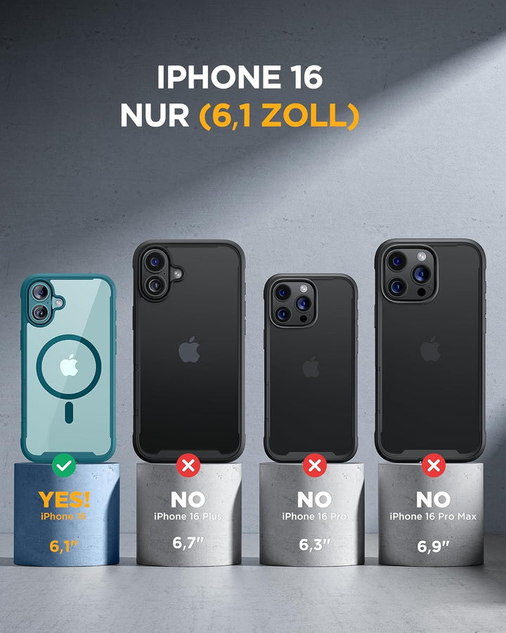 Miracase 360 Grad für iPhone 16 Hülle mit Magsafe, Eingebaut Glas Schutzfolie, Komplettschutz HandyH