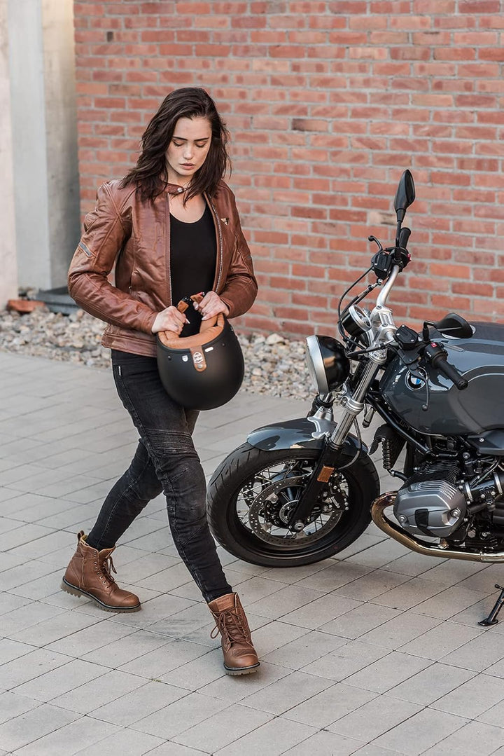 SHIMA THOMSON Lady, Motorradsteifel Damen - Verstärkte Leder Motorradschuhe mit Seitlichem Reissvers