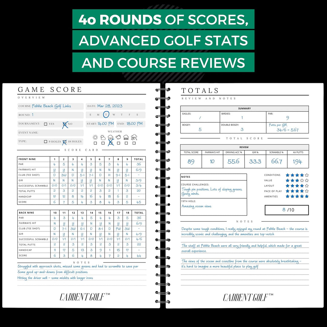 CADDENT GOLF Log Book – Drahtgebundenes Golf-Notizbuch und Golf-Scorecard-Buch – Golf Journal & Logb