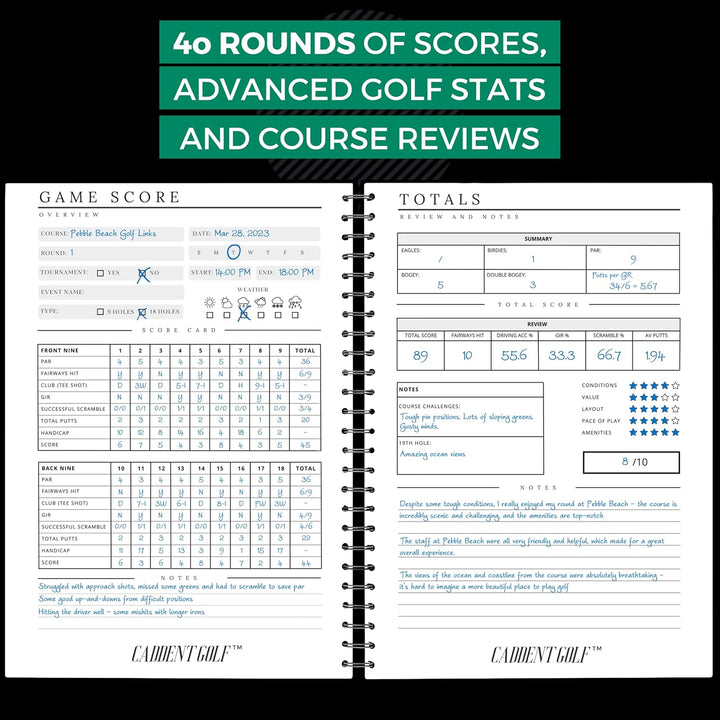 CADDENT GOLF Log Book – Drahtgebundenes Golf-Notizbuch und Golf-Scorecard-Buch – Golf Journal & Logb