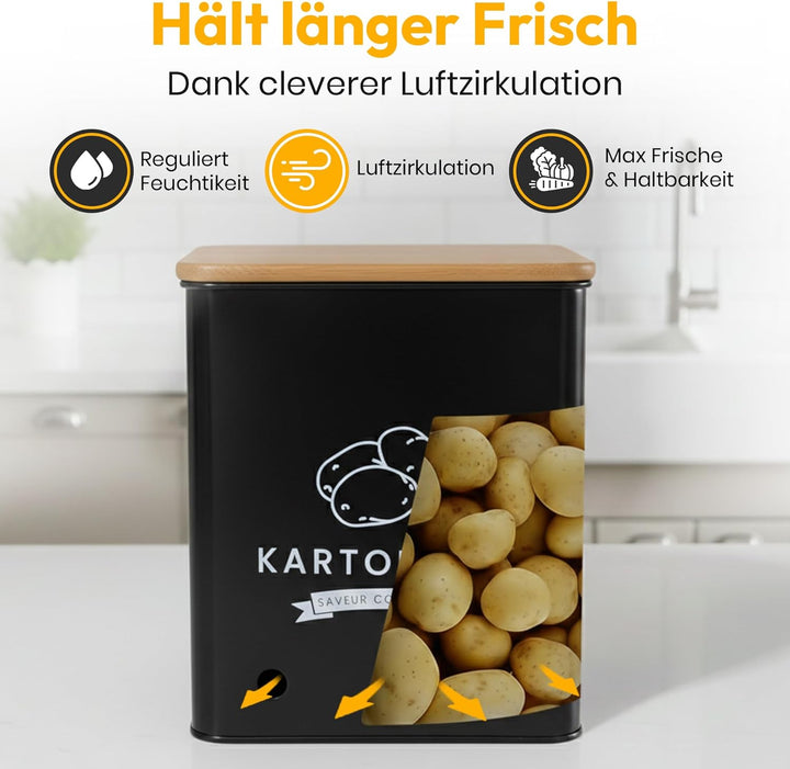 AH® klein Kartoffel Aufbewahrungsbox inkl. Gemüsebürste [3er Set] - Hält Gemüse Länger Frisch - Idea