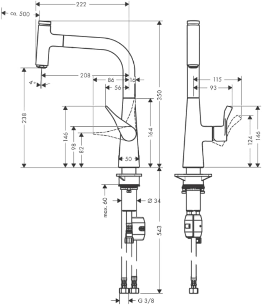 hansgrohe Metris Select Einhebel-Küchenarmatur (Komfort-Höhe 240 mm, Ausziehauslauf) Chrom ohne Schl
