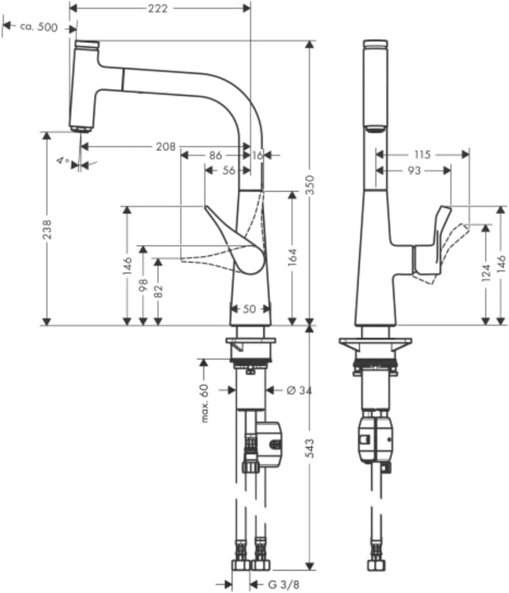 hansgrohe Metris Select Einhebel-Küchenarmatur (Komfort-Höhe 240 mm, Ausziehauslauf) Chrom ohne Schl