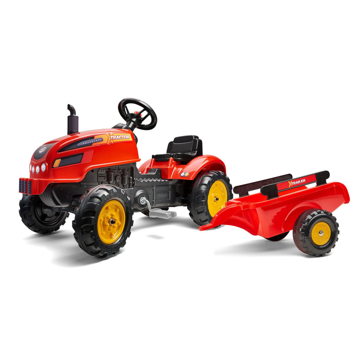 FALK - Traktor mit Pedalen X Tractor – Rot – mit Haube zum Öffnen und Anhänger ab 2 Jahren – 2046AB