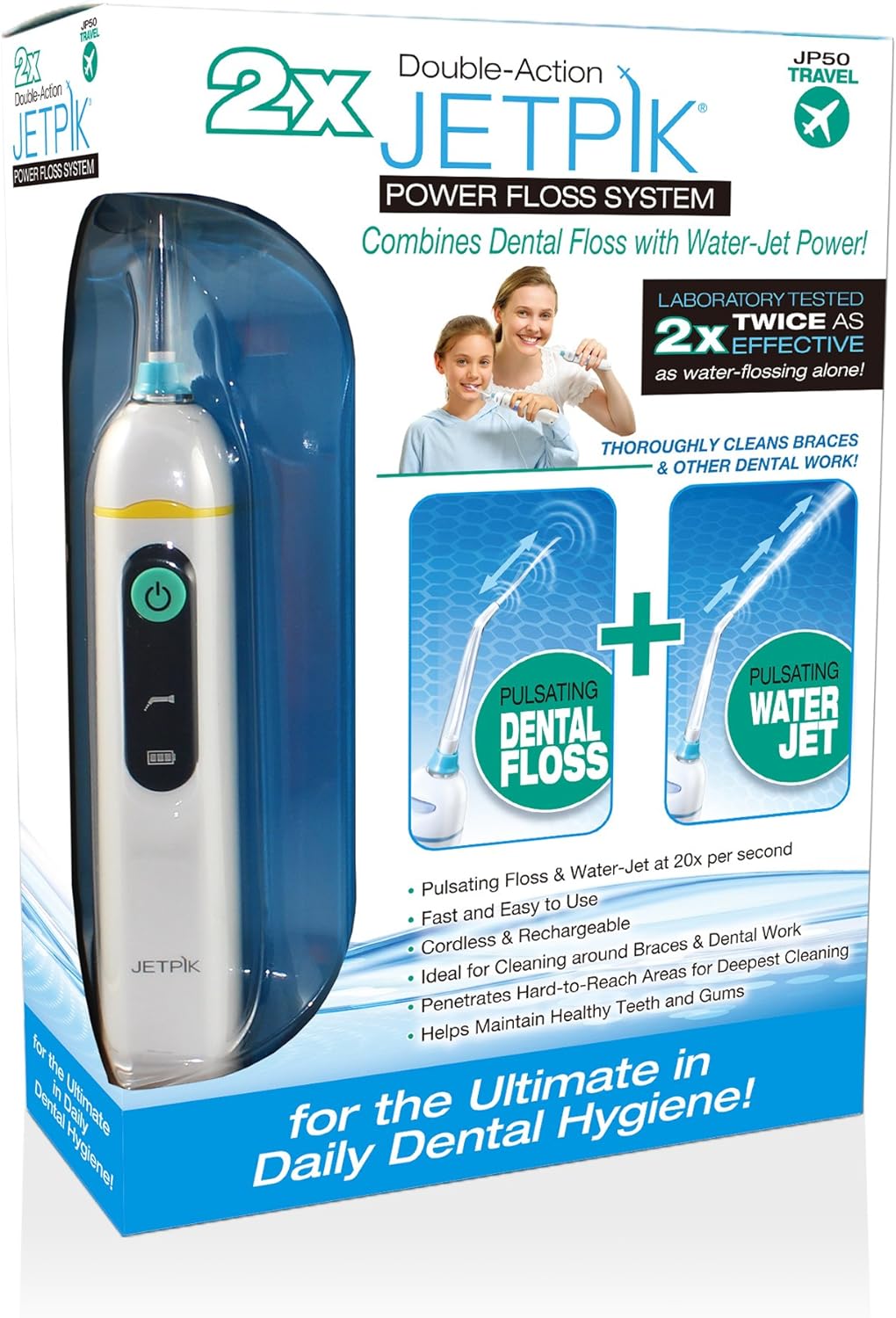 JETPIK JP-50 Elektrische Zahnseide, wiederaufladbar, mit pulsierender Zahnseide und Wasserstrahl TRA