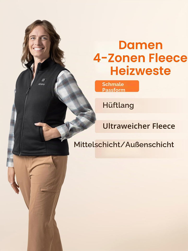 ORORO Beheizbare FleeceWeste Damen Beheizte Weste mit Akku HeizWeste XS Neutral Schwarz, XS Neutral