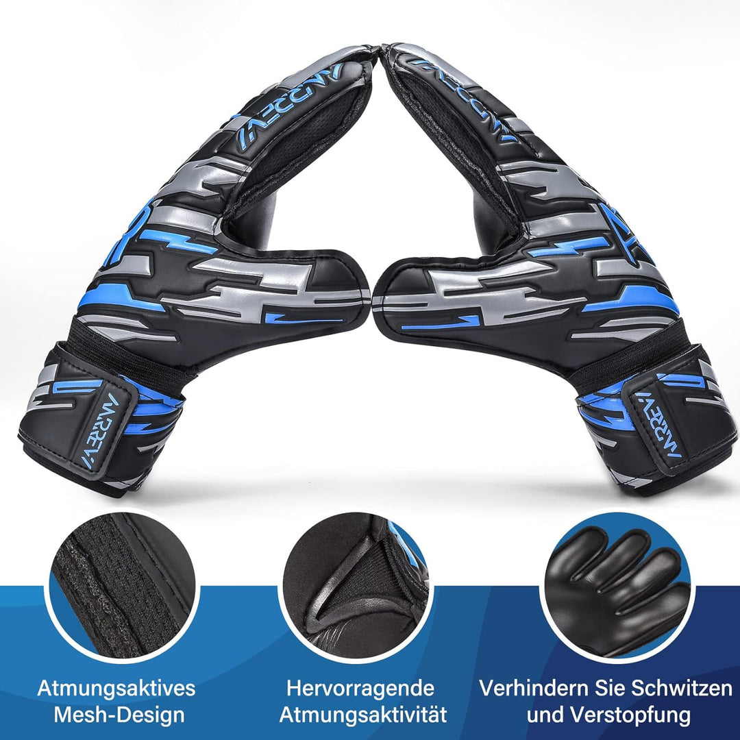 Anrrew Fussball Torwarthandschuhe mit Fingerschutz und doppeltem Handgelenkschutz. Torwarthandschuhe