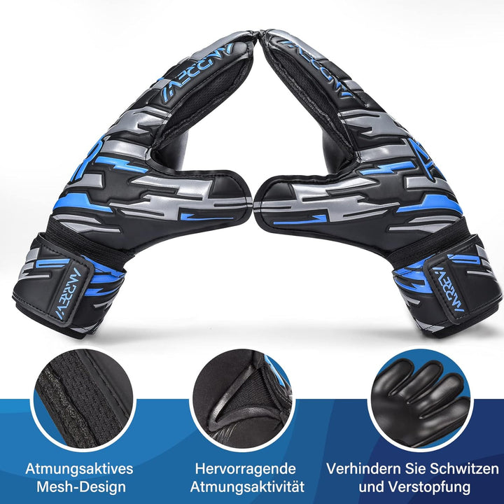 Anrrew Fussball Torwarthandschuhe mit Fingerschutz und doppeltem Handgelenkschutz. Torwarthandschuhe