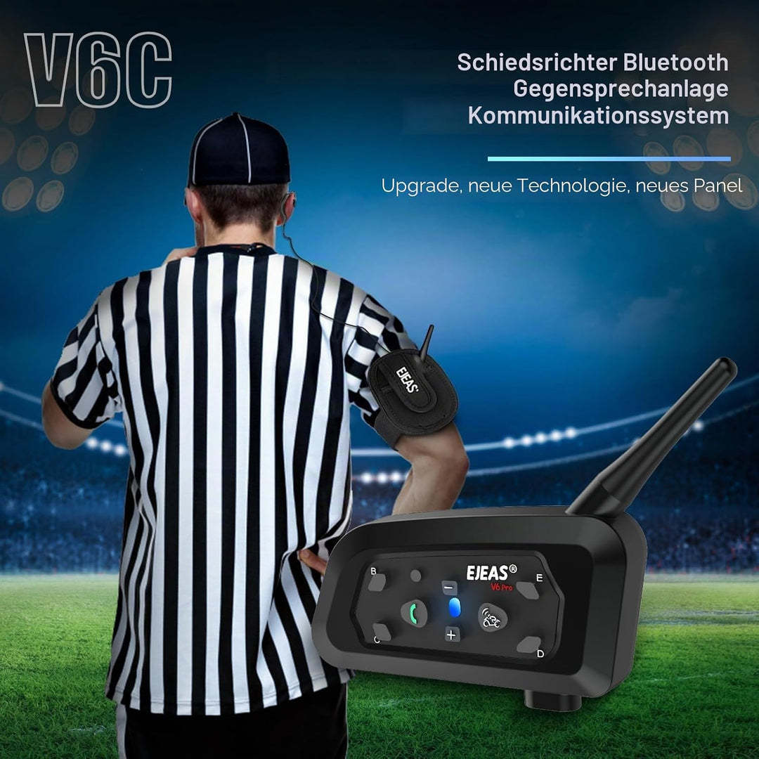 EJEAS V6C Professionelles Fussball Schiedsrichter Bluetooth Intercom Headset, 800m 2 Personen Volldu