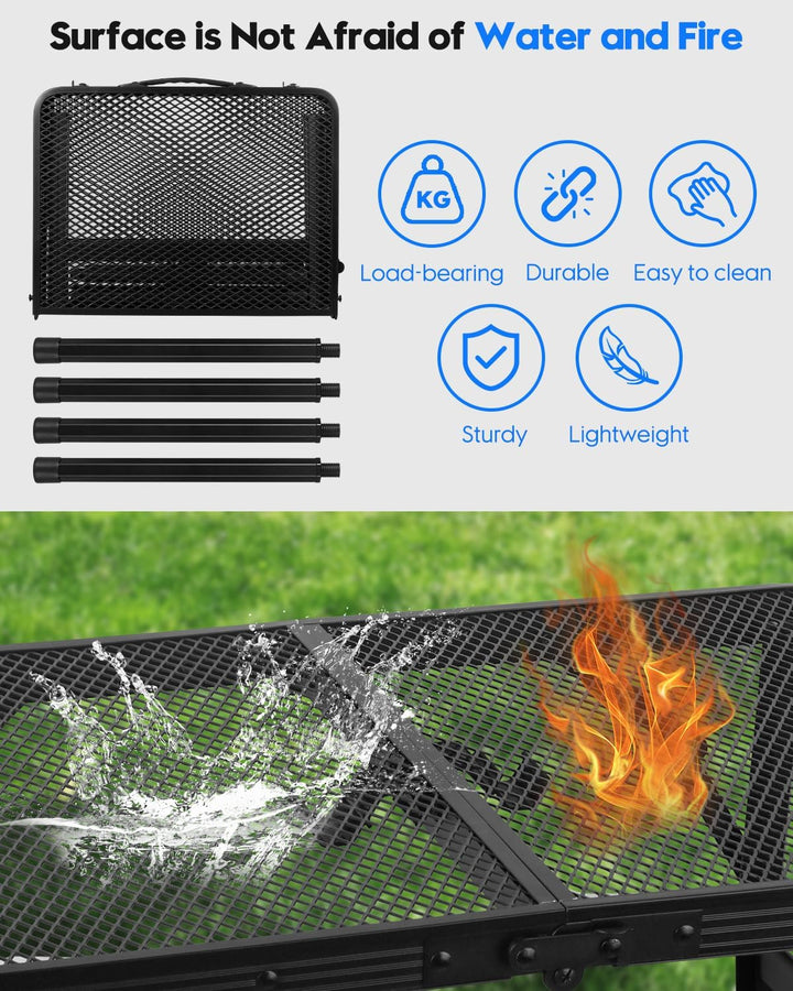 MSDADA Klappbarer Grilltisch, Höhenverstellbarer Aluminiumtisch mit Netz-Desktop und Netztasche, Tra