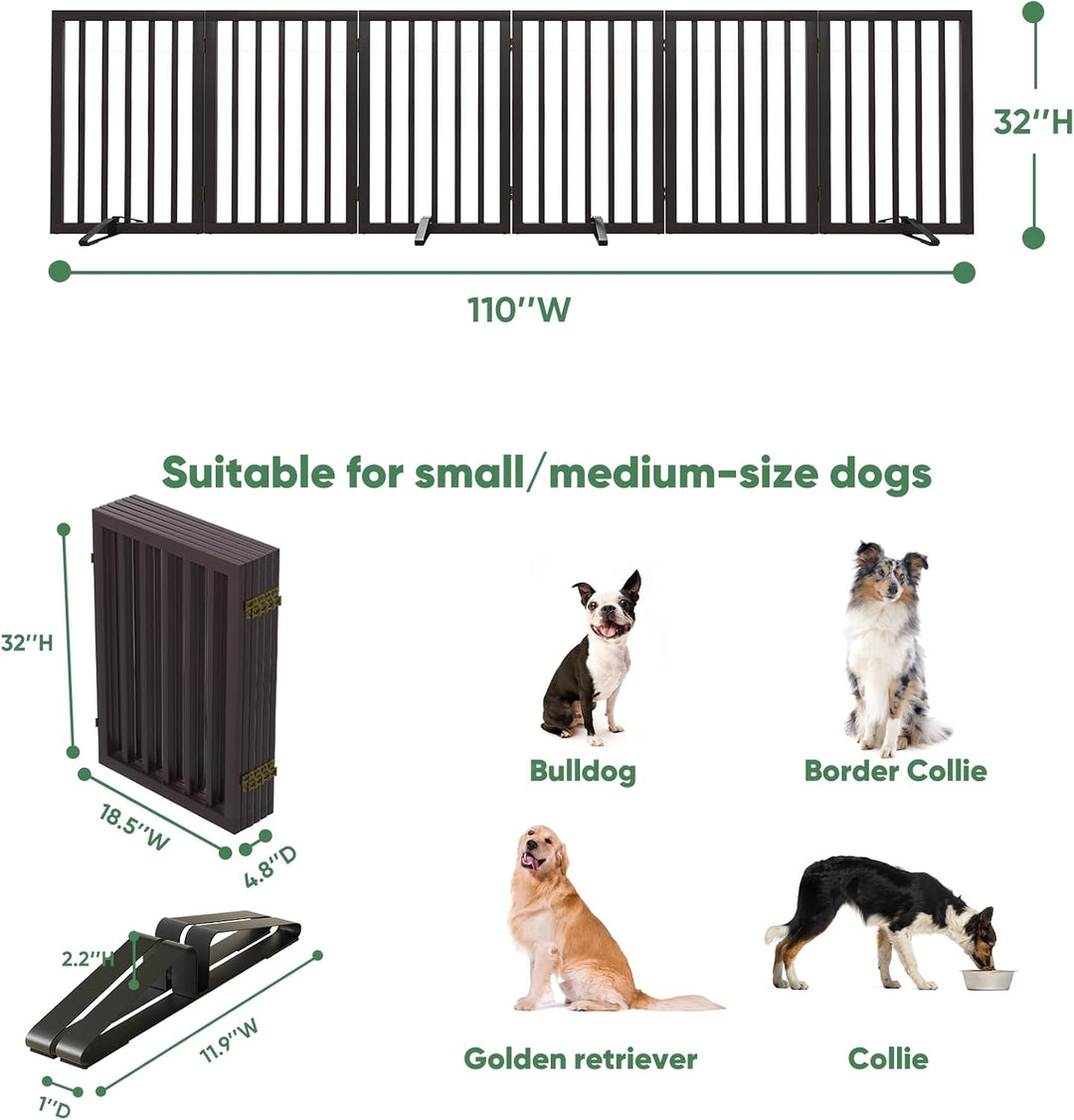 Hundegitter, hohe, freistehende Hundegitter für Türen, 6 Paneele (braun) Braun 6 Panel - 288 cm Wide