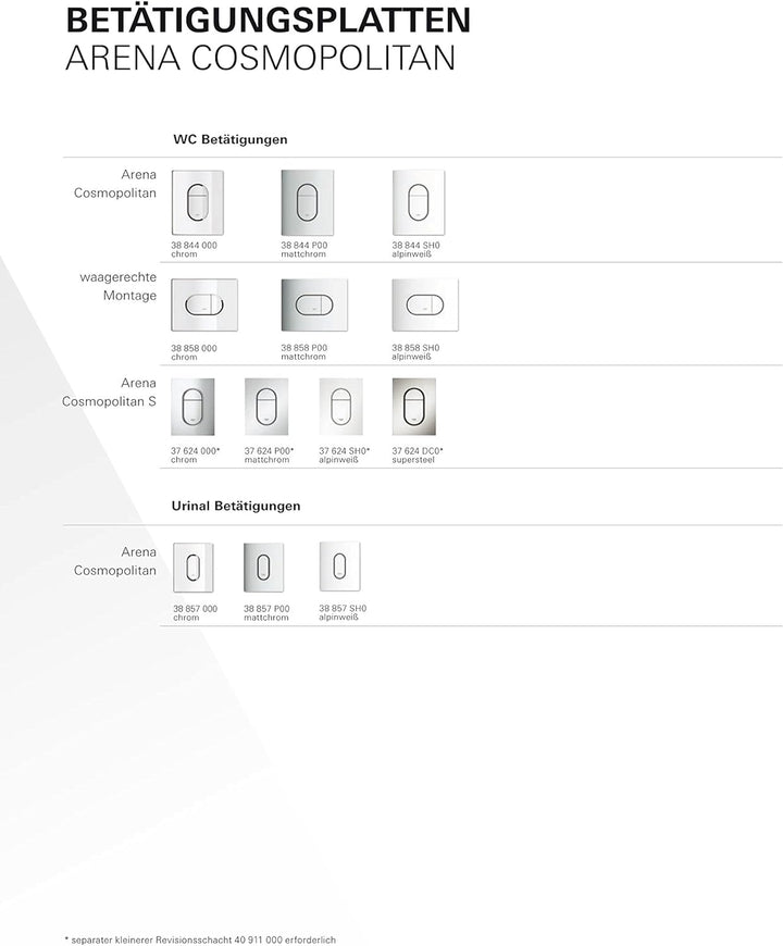GROHE Arena Cosmopolitan | WC-Betätigungsplatte | waagerechte Montage, alpinweiss | 38858SH0, Klassi