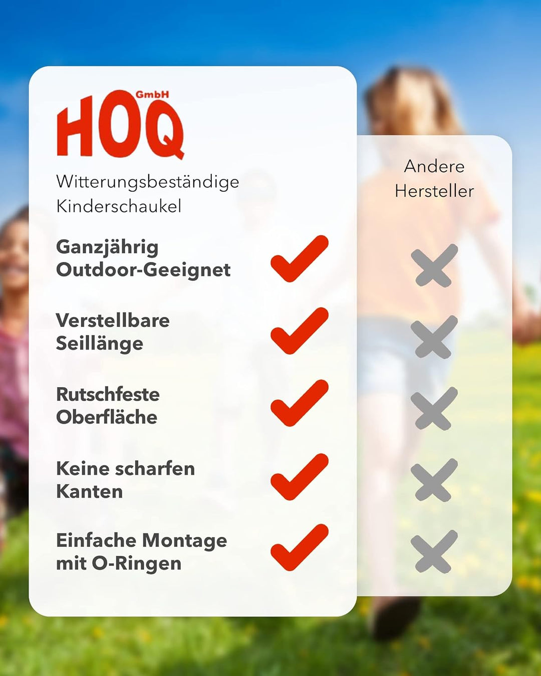 HOQ Schaukel-Sitz - verstellbares Schaukel-Brett - rutschfeste, wetterfeste Kinder-Schaukel - Garten