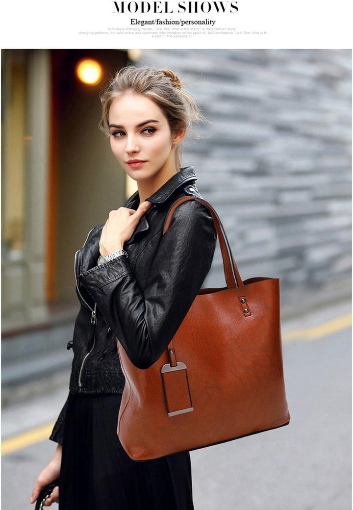 Coolives Tote Einkaufstasche aus PU-Leder für Damen, vertikale Handtaschen, Schultertasche, mit Schu