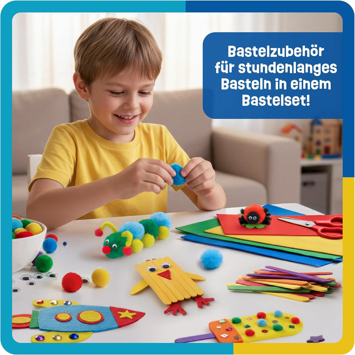 Smowo® Mega Bastelset Starterset - Bastelbox Mix - mit kreativen Bastelideen - Bunte Bastelbedarf Bo