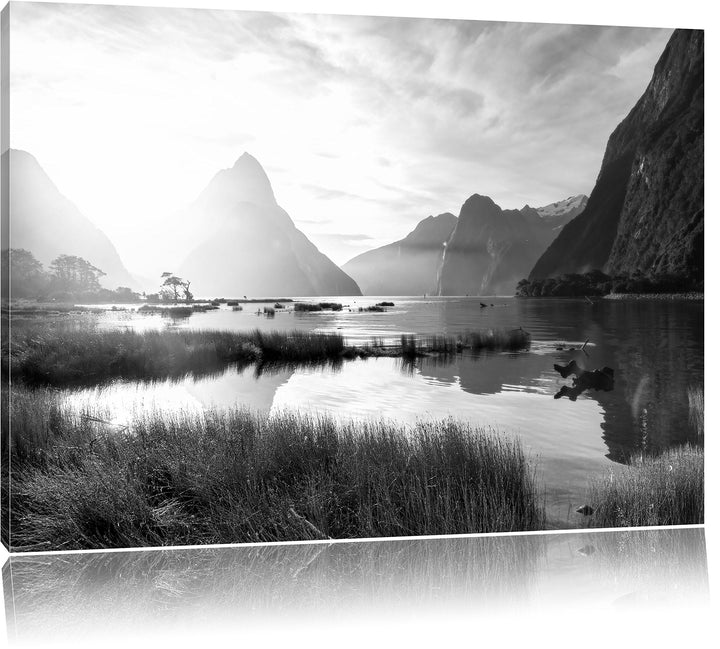 Pixxprint Milford Sound Neuseeland als Leinwandbild/Grösse: 100x70 cm/Wandbild/Kunstdruck/fertig bes