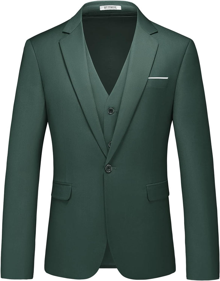 KUDMOL Herren 3-Stücke Anzug Business EIN Knopf Smoking Anzug für Männer Smoking Klassische Blazer W