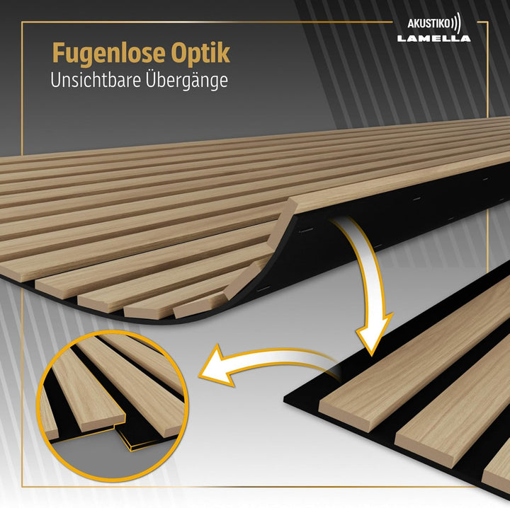 Akustiko Lamella Akustikpaneele 4 Stück 280x60cm - flexible Filz MDF Wandpaneele fugenlos - überlapp
