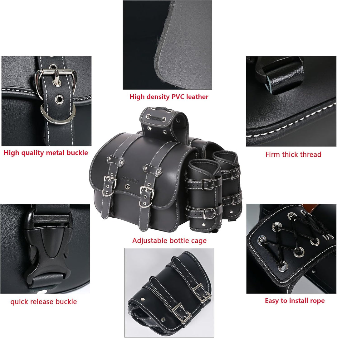 Motorrad-Satteltaschen aus hochdichtem Leder,Gepäckträger-Seitentaschen mit Getränkehalter, wasserdi