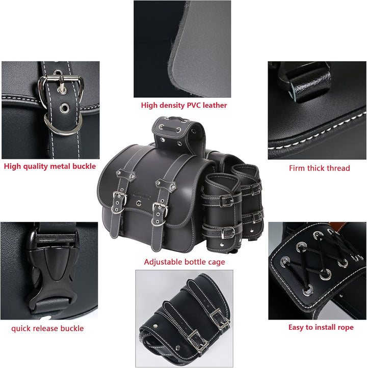 Motorrad-Satteltaschen aus hochdichtem Leder,Gepäckträger-Seitentaschen mit Getränkehalter, wasserdi