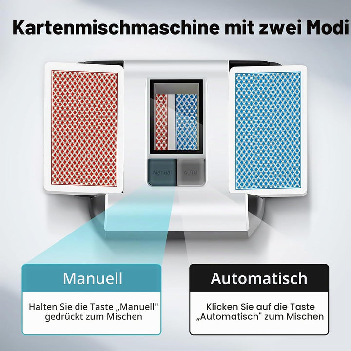 Kartenmischer, 2 Deck, wiederaufladbarer automatischer Kartenmischer mit Dual-Modi, geräuscharmer, t