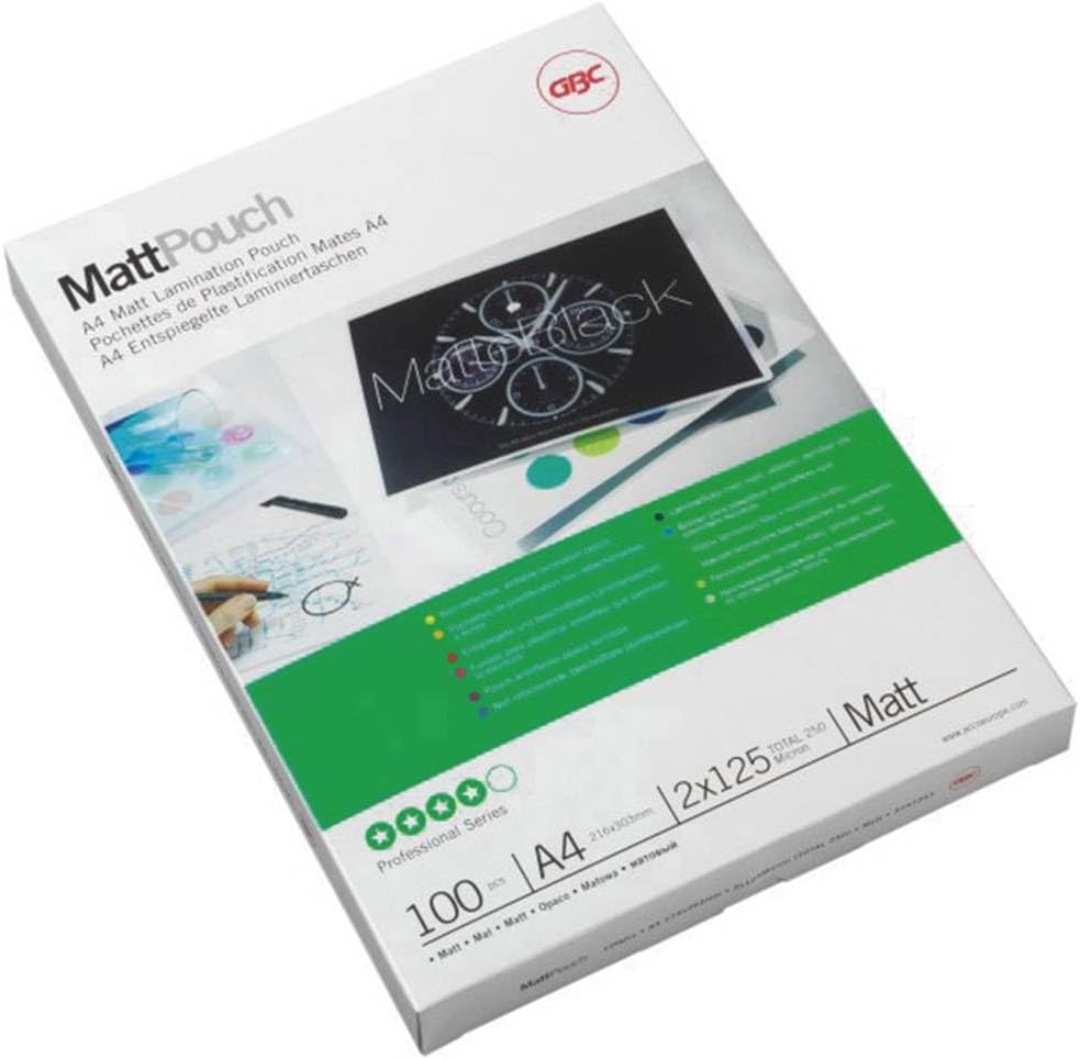 GBC Laminierfolien A4 Matt 125 mic, Beschriftbare Oberfläche, Robuste Laminiertaschen im 100er Pack,