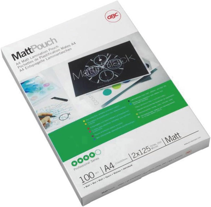 GBC Laminierfolien A4 Matt 125 mic, Beschriftbare Oberfläche, Robuste Laminiertaschen im 100er Pack,