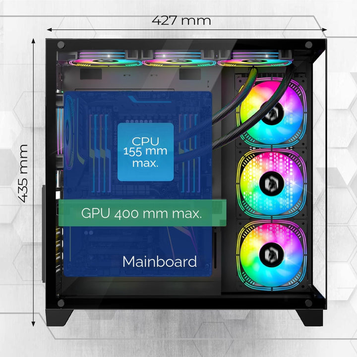 EMPIRE GAMING - (2024 Neu) Gamer PC-Gehäuse CL-242 – ARGB Medium Tower ATX, Micro-ATX und ITX – 7 Lü