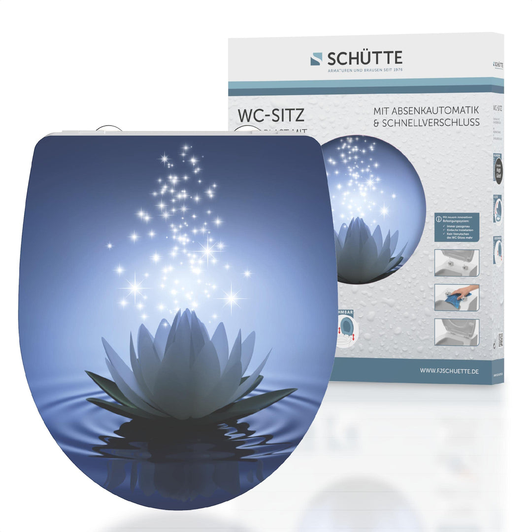 SCHÜTTE WC-Sitz Duroplast HG WATER LILY Hochglänzender Toilettensitz mit Absenkautomatik, Schnellver