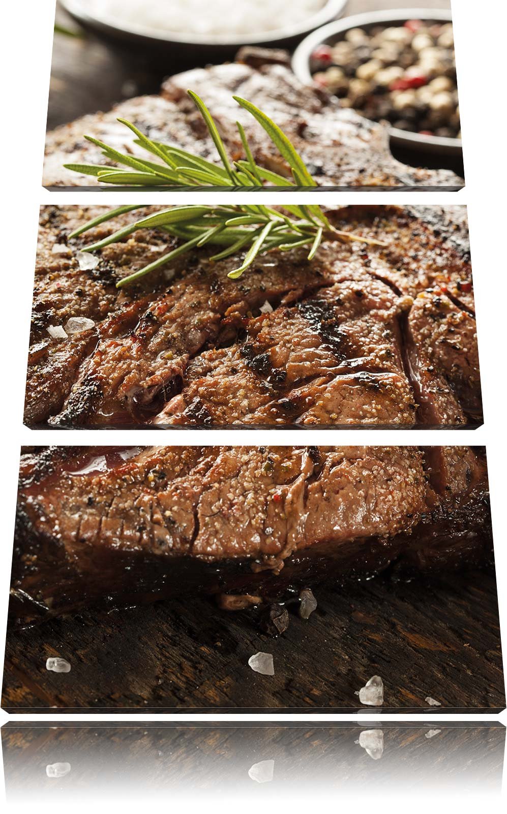 Pixxprint Leckeres Fleisch mit Rosmarin 3-Teiler Leinwandbild 120x80 Bild auf Leinwand