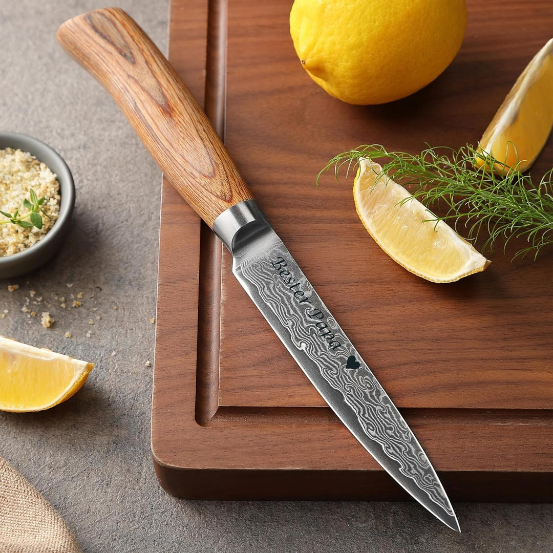 Wakoli EDIB Pro Premium Damast Allzweckmesser mit Gravur – Personalisiertes Messer, 12cm Damastkling