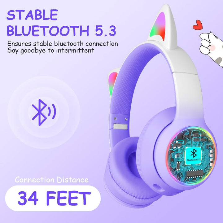 AXFEE Kinder-Kopfhörer, 5.3 Bluetooth Over-Ear mit LED-Leuchten, Lautstärke Begrenzt 105 dB, Stereo