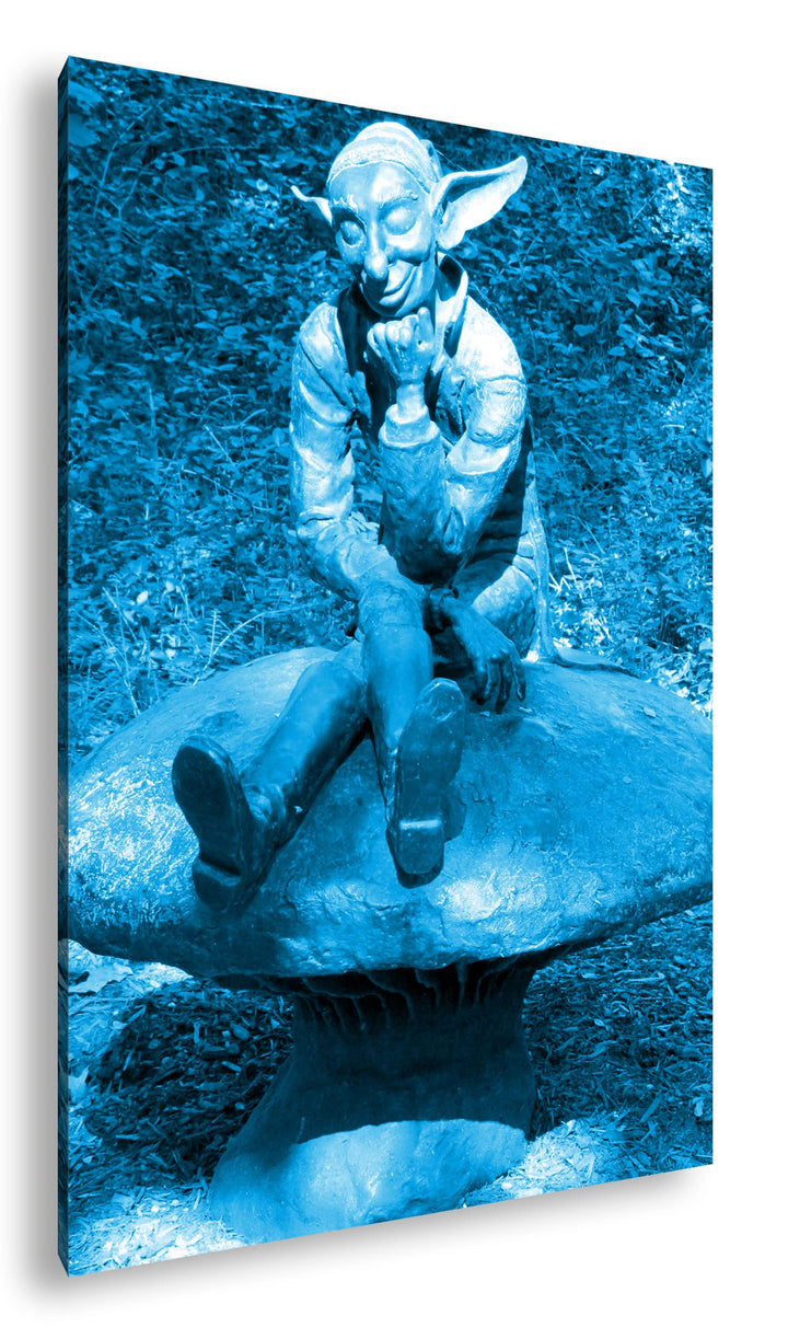 deyoli lustige Koboldstatur Format 80x60 Effekt: Monocrome Blau als Leinwandbild, Motiv fertig gerah