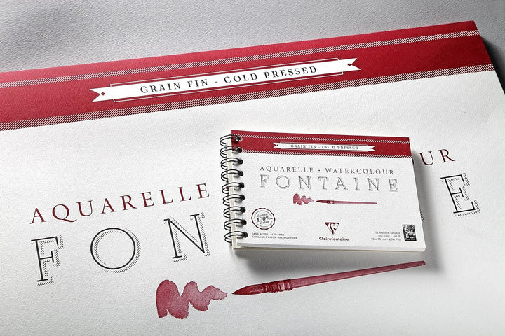 Clairefontaine 96417C Malblock, 4-seitig verleimt Aquarellpapier Feinkörnig, Fontaine/Hadern, 42 x 5