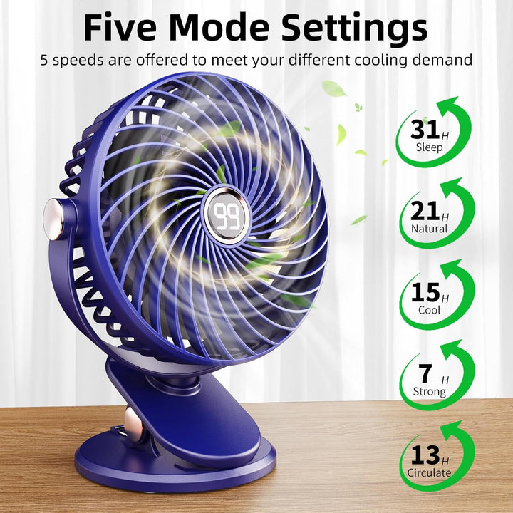 Schreibtischventilator, Mini-Ventilator, USB, leise, mit LCD-Display, 6000 mAh, kleiner Ventilator,