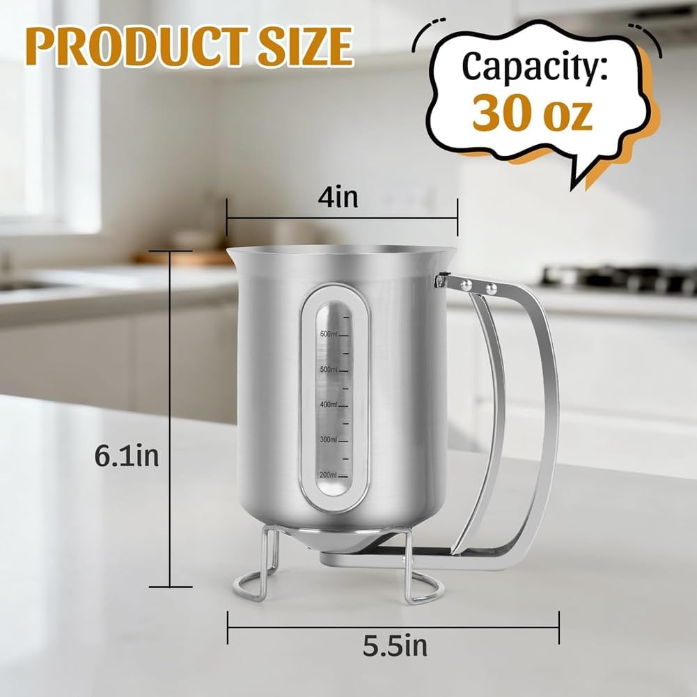 Edelstahl 30OZ Pfannkuchenteigspender mit Sichtfenster zum Backen Von Cupcakes, Muffins und Kuchen T