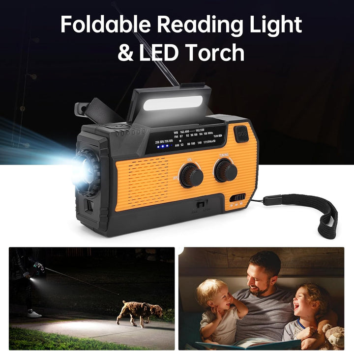 Solar-Radio, AM/FM Notfall-Wetterradio mit Kurbel, mit Dynamo, wiederaufladbares USB-Ladegerät, 4000