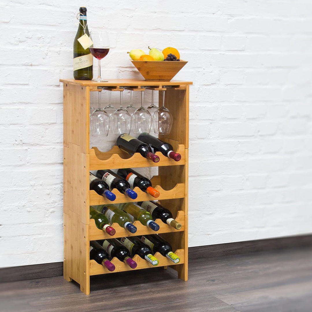 Relaxdays Weinregal aus edlem Bambus H x B x T: ca. 84 x 50 x 24 cm Weinhalter für 16 Flaschen und 1