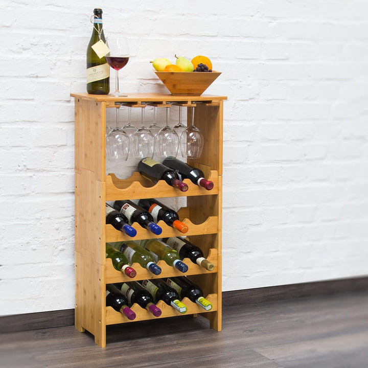 Relaxdays Weinregal aus edlem Bambus H x B x T: ca. 84 x 50 x 24 cm Weinhalter für 16 Flaschen und 1