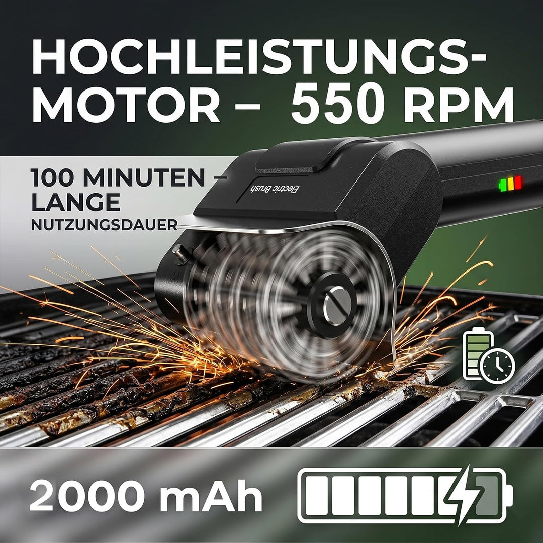 Elektrisches Grillbürstenkabelloser Reiniger mit 2000mAh Akku, 550U/min Motor & Doppelsicherheitssch