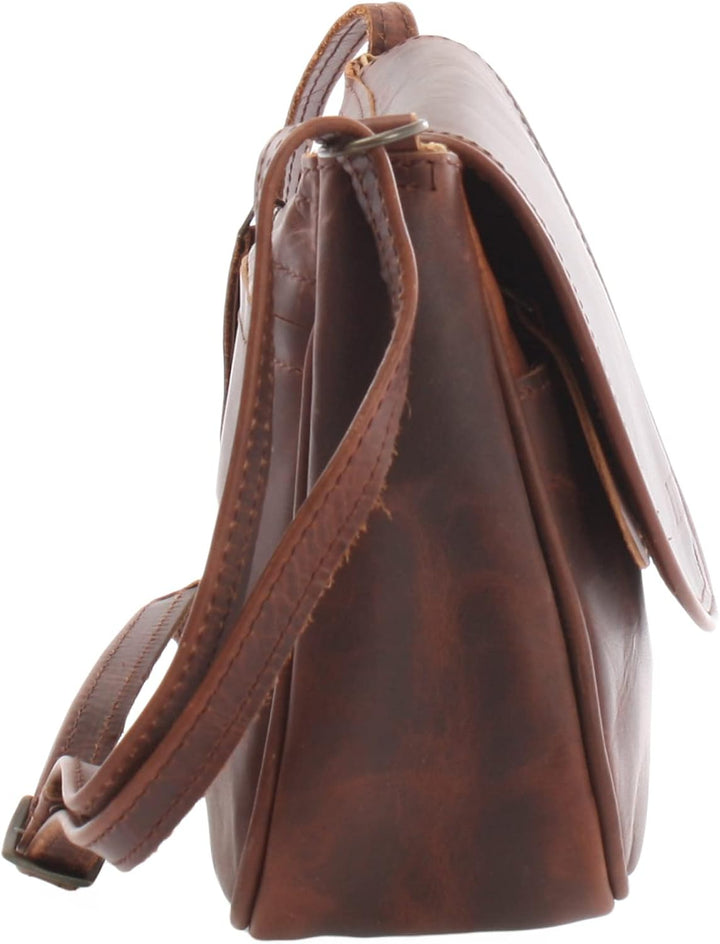 LECONI kleine Umhängetasche Damentasche Schultertasche Festivaltasche Leder 22x18x6cm LE3047 Braun –