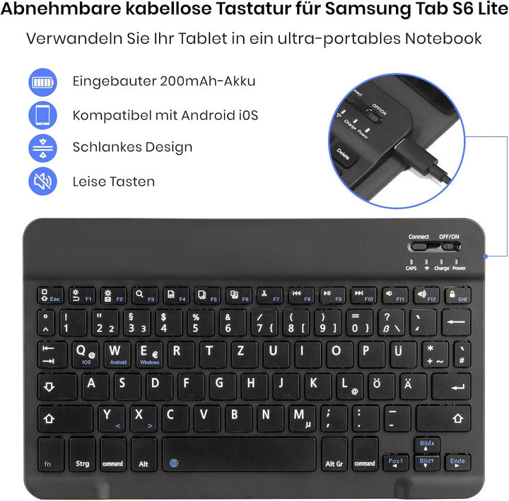 KTOITION Tastatur Hülle für Samsung Tab S6 Lite 10,4 Zoll (Modell 2020/2022/2024) – Hülle mit QWERTZ