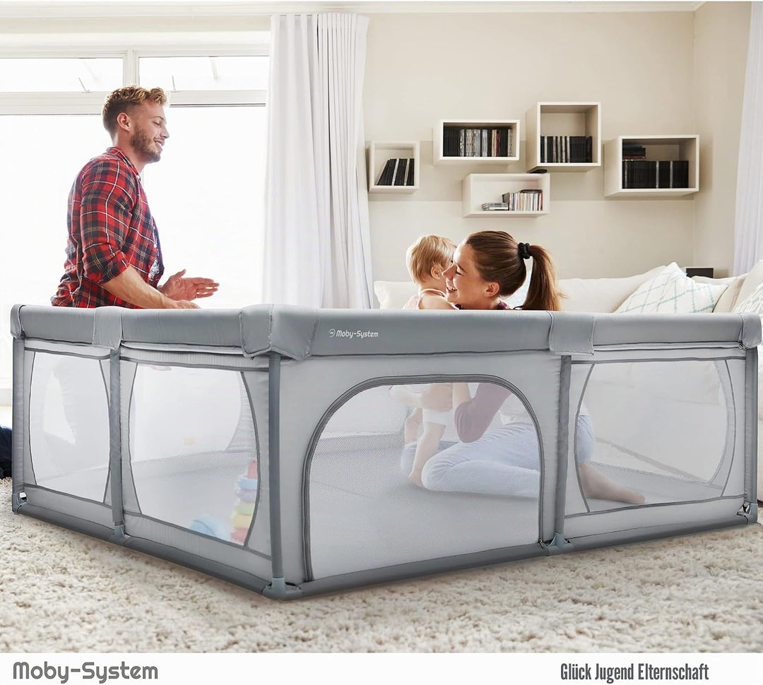 Moby-System Laufstall Baby Laufgitter, Aktivitätszentrum für Kinder im Innen mit Rutschfester Basis,
