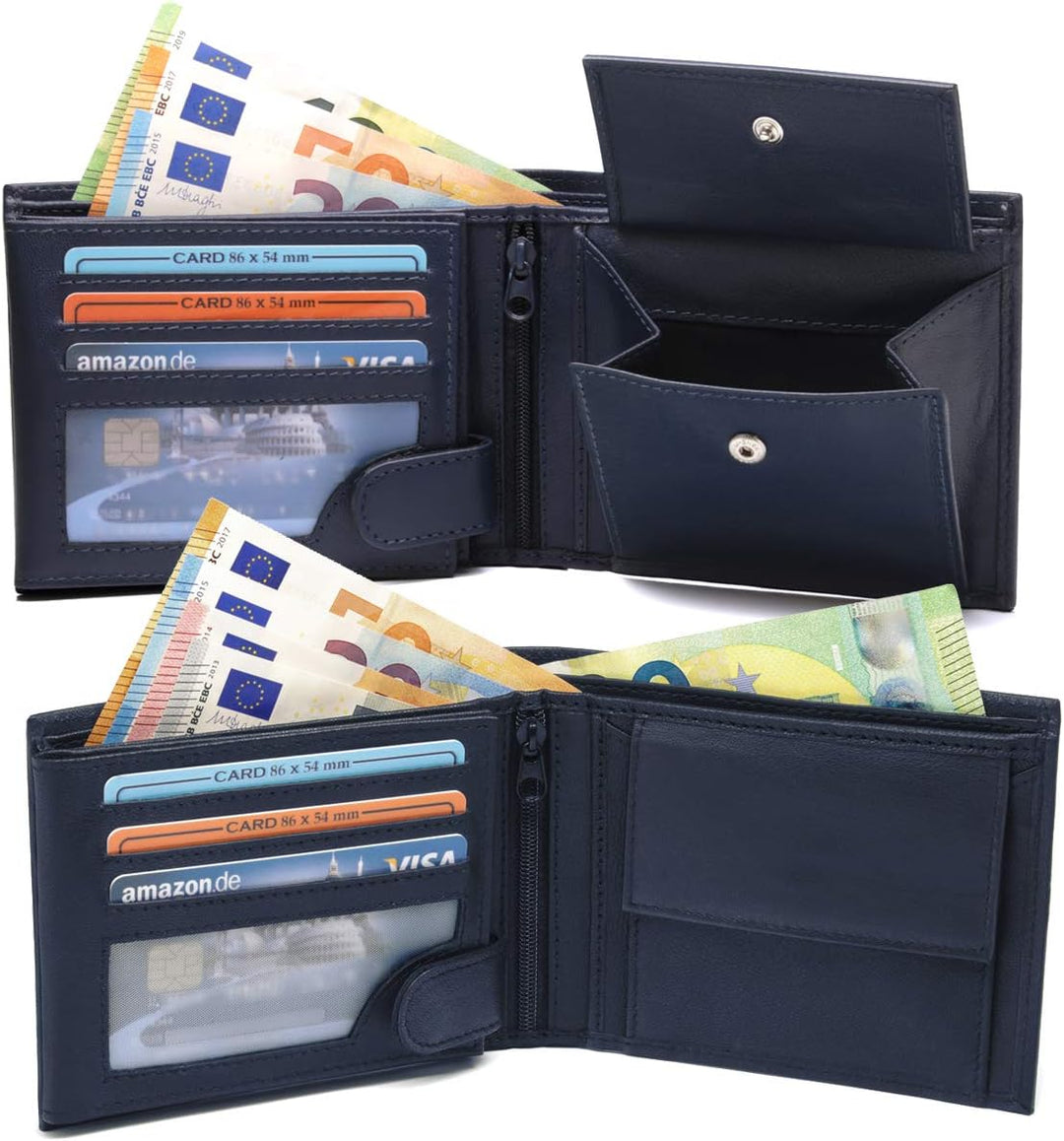 Fa.Volmer ® Leder Geldbörse Herren - extra-stabile Doppelnaht - 9 Fächer für Kreditkarten - Querform