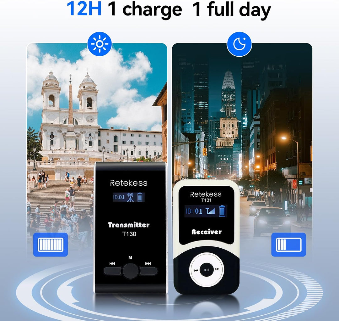 Retekess T130-T131 Tour Guide System, Tragbar Reiseleitersystem, 99 Kanal, Standby 12H, Übersetzungs