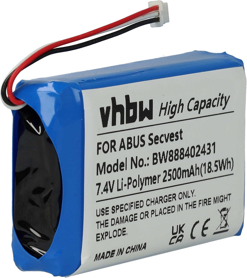 vhbw Akku Ersatz für ABUS FUBT50000 für Alarmanlage, Alarmsystem (2500mAh, 7,4V, Li-Polymer)