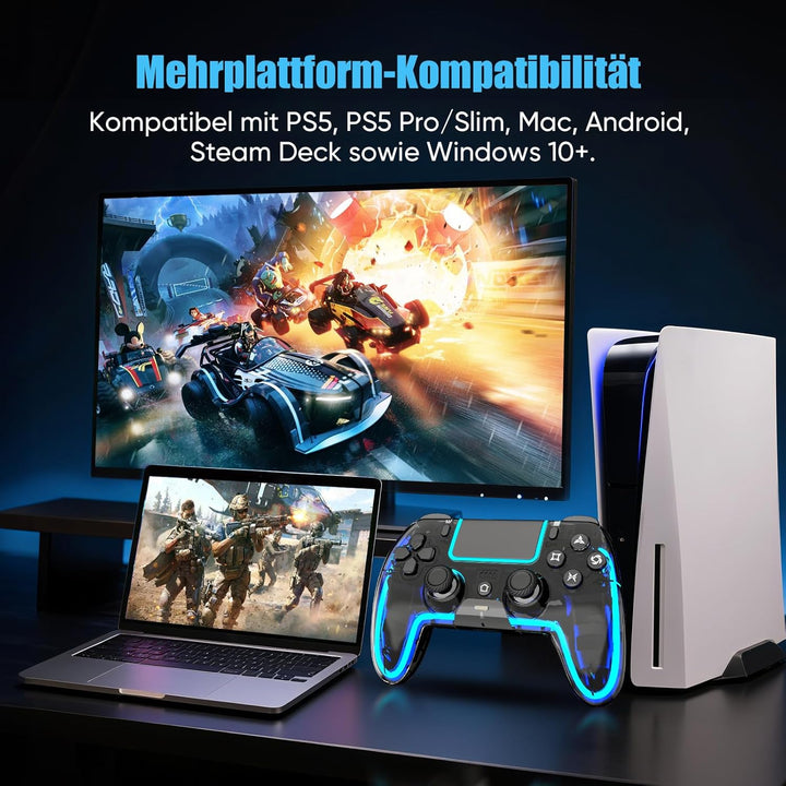 BETMI Wireless Controller für PS5, Pro/Slim/MAC/Steam Deck/PC, Hall-Effekt-Joystick, Doppelvibration